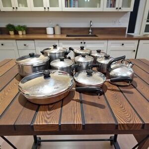 Vtg 19 Piece Pots Pans Skillet Lot Revere Ware Copper Bottom Cookware Revereware